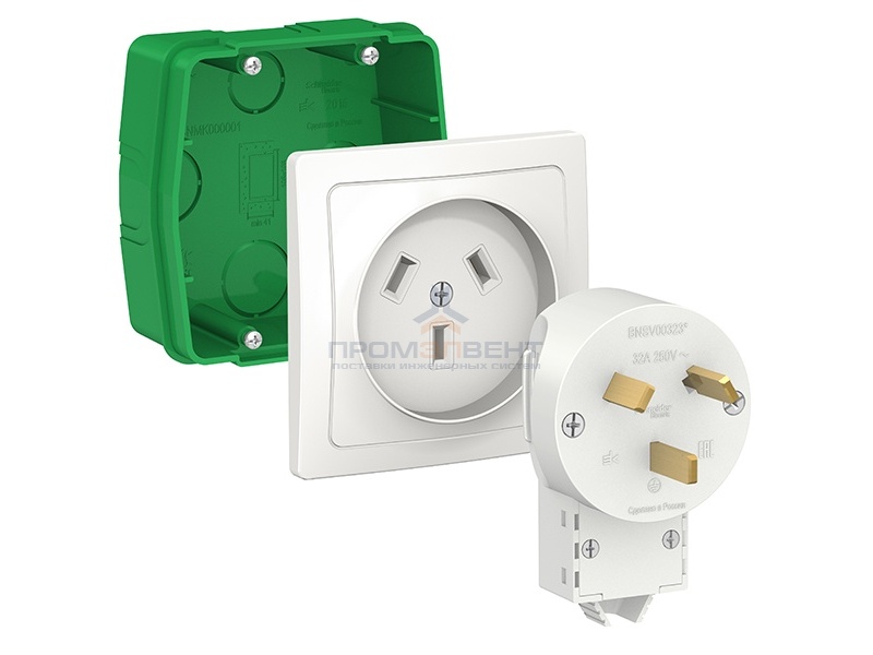 Комплект розетка с вилкой для плиты 32А, 2Р+N, 250В коробка в стену Schneider Electric
