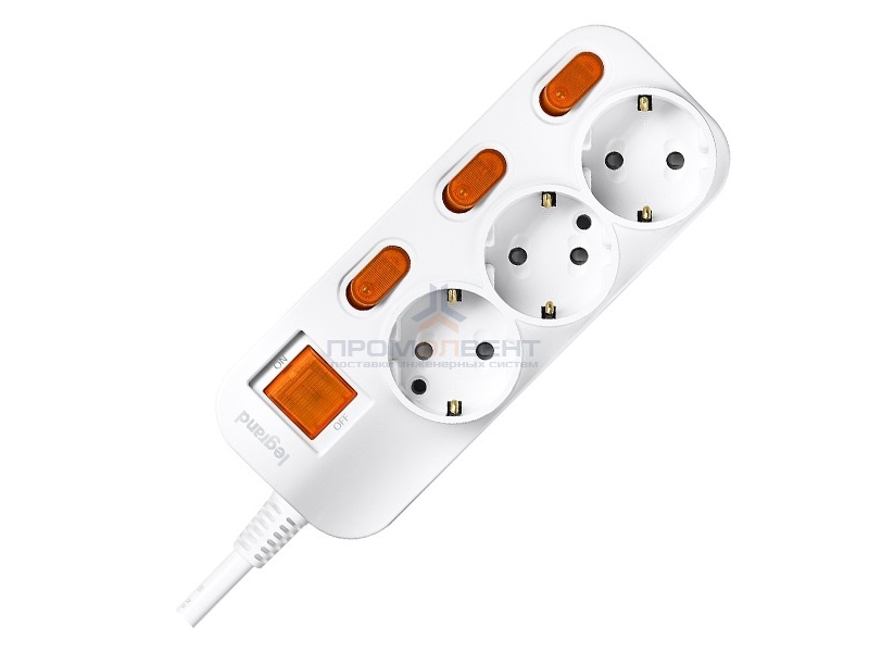 Anam Legrand e-Fren 3 Удлинитель с выключателем+ индивидуальным выкл.,шнур 4.5м, 16A, 250V