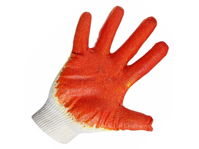 Перчатки ХБ с одинарным латексным покр., 5нитей, 40-42гр., 10 класс вязки, красного цвета