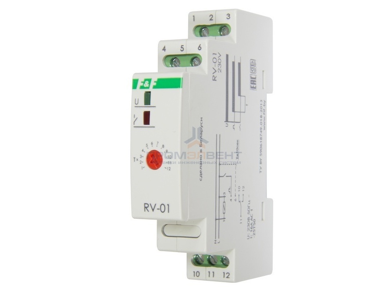 Реле времени RV-01 1-12с; 10-120с; 100-1200с, 16А, 1NO/NC, вход управления